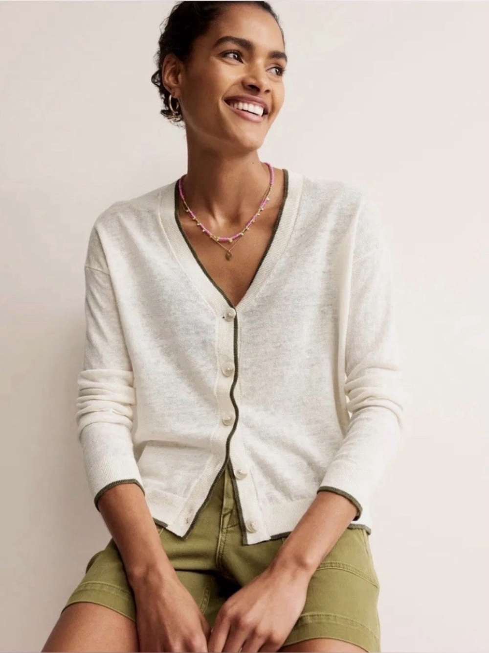 Anthropologie Boden Maggie Tipped Linen Cardigan XS